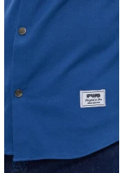 DeepSea قميص رجالي من الليكرا بقصة ضيقة باللون الأزرق الداكن - بأكمام طويلة وأزرار كبس2403013