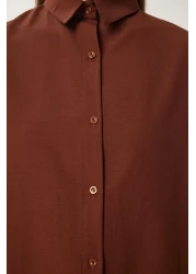 Happiness İstanbul Women's Chocolate Oversize Long Basic Shirt DD00842