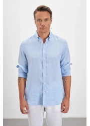 Paşahan Lapel Button Comfort Fit 100% Linen Men's Shirt