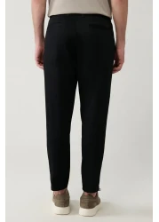 Avva بنطال رجالي أسود مريح من مزيج القطن بخصر كلاسيكي A41y3037