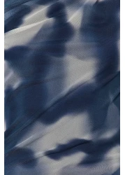  Collection Petrol Abstract Pattern Tulle Lined Asymmetric Collar Knitted Blouse Twoaw24Bz00051