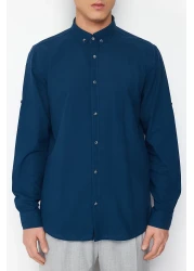  Collection Indigo Slim Fit Epaulettes Shirt - Long Sleeve, 100% Cotton, Tmnss20Go0189