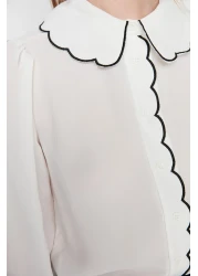  Collection قميص أبيض منسوج بتفاصيل مطرزة - مقاس عادي TWOAW21GO0302