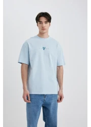 Defacto تي شيرت Vikings مريح - أكمام قصيرة ورقبة دائرية وربطة خلفية