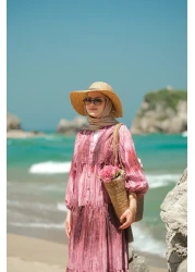 LOCCO فستان نسائي منقوش خشبي فوشيا