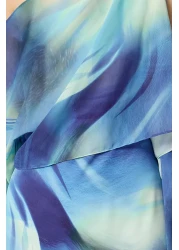  Collection Blue Chiffon Maxi Dress - Abstract Pattern, Cape Detail, Lined - Twoss25El00014