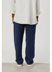 NOMARC Navy Blue Linen - Loose Cut Trousers