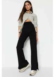  Collection Black Side Slits Flare/Spanish Leg High Waist Knitted Trousers TWOSS23PL00134
