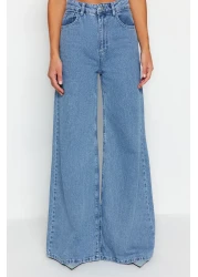  Collection جينز بالازو أزرق عالي الخصر وواسع الساق - TWOSS23JE00286
