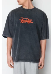  Collection Anthracite Color Oversize Printed Cotton T-Shirt - TMNSS24TS00120