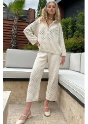 Trend Alaçatı Stili طقم تريكو نسائي ذو فتحة كريمية وسحاب علوي وسفلي ALC-X12275