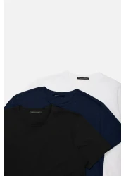  Collection Navy-Black-White Slim/Narrow Crew Neck Basic 100% Cotton 3 Pack T-Shirts Tmnss19Bo0007