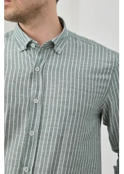 RAVANELLI قميص رجالي مخطط من القطن والكتان ذو قصة ضيقة