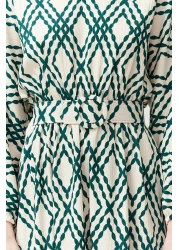  Modest فستان منسوج بحزام أخضر منقوش ومفصل TCTSS24EB00233