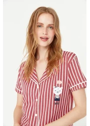  Collection Animal Print Pink Striped Knitted Pajamas Set - Shirt and Pants THMSS21PT0878