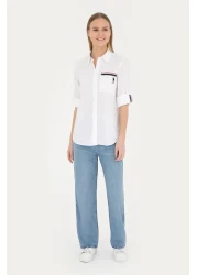 U.S. Polo Assn. قميص نسائي أبيض بأكمام طويلة -50283571-VR013