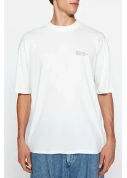  Collection Oversize Ecru Cotton T-Shirt - Minimal Text Printed TMNSS23TS00084