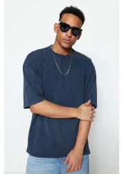  Collection تي شيرت إنديجو كبير الحجم 100% قطن بتأثير باهت PremiumTMNSS23TS00153