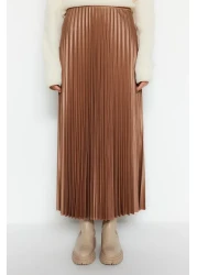  Collection Mink Pleated Maxi Flexible Knitted Skirt TWOSS24ET00041