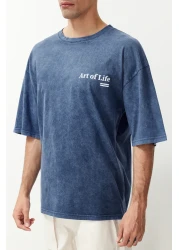  Collection تي شيرت قطني كبير الحجم بطبعة نيلي - TMNSS23TS00166