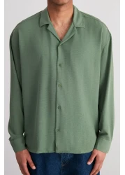  Collection Apaş Collar Khaki Oversize Summer Linen Shirt - TMNSS23GO00053