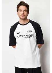  Collection تي شيرت أسود كبير الحجم/واسع القطع 100% قطن مطبوع من نسيج توك TMNSS24TS00139