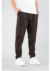 bombe Men's Brown Casual Boyfriend Drawstring Cotton Jogger Pants with Elastic Waist