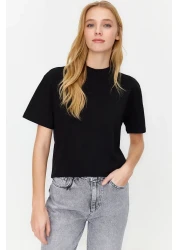  Collection Black-Grey Melange 2-Pack Basic Stand-Up Collar Knitted T-Shirt TWOSS20TS1500