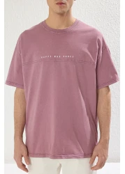  Collection Purple Oversize/Wide Cut Faded Effect Text Printed 100% Cotton Tuck Fabric T-Shirt Tmnss23Ts00174
