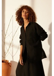  Collection Black 100% Linen Oversize Shirt TWOSS23GO00443