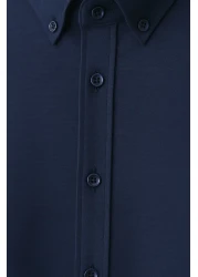 mavisima erkek giyimi قميص فضفاض بأكمام طويلة وأزرار باللون الأزرق الداكن للرجال | ملاءمة مريحة - تصميم أنيق