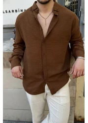 Livio Ferri قميص Napas رجالي كبير الحجم بمظهر الكتان