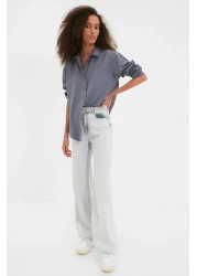  Collection قميص منسوج قطني فضفاض من أنثراسايت TWOAW20GO0107