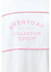  Collection White 100% Cotton Color Blocked Slogan Oversize/Wide Mold Knitted T-Shirt TWOSS24TS00132