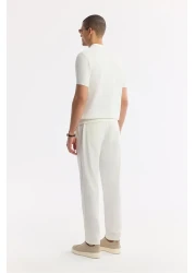 Avva Men's Ecru Polo Neck Textured Knitwear T-Shirt B 005120