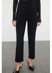  Collection سروال أسود من القماش المنسوج ذو الخصر العالي بطول الكاحل TWOSS20PL0515