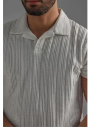 Tarz Cool Men's White Embroidered Polo Neck T-Shirt