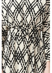  Modest Black Patterned Belt Detailed Crinkle Woven Dress TCTSS24EB00233