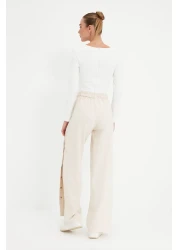  Collection Wide Leg and Buttons Side Woven Fabric Pants - Twoss20Pl0398