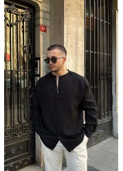 Livio Ferri Tokma Men's Summer Cotton Shirt with Stand Collar and Buttoned Comfortable Fit