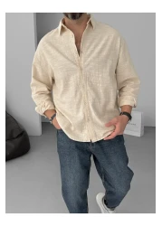 BYBASICMAN Beige Flame Long Sleeve Shirt Yp-5001