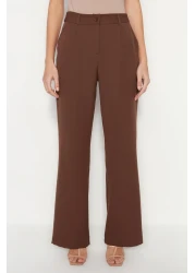 Collection بنطال ذو ثنيات بني داكن عالي الخصر وواسع الساق - TWOAW21PL0076
