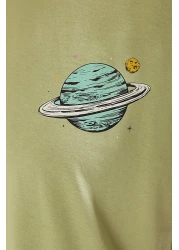  Collection تي شيرت مطبوع عليه Galaxy Mint Boyfriend Fit - رقبة دائرية، محبوك - TWOSS23TS00257