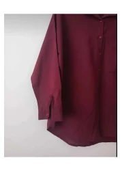 BYMEER Claret Red Flared 100% Cotton Linen Shirt