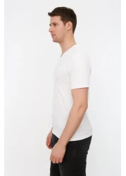  Collection V-Neck White Slim Fit T-Shirt - 100% Cotton, Short Sleeve Tmnss19Bo0002