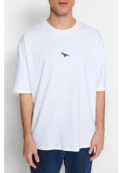  Collection Dinosaur Embroidered White Oversize Cotton T-Shirt - Tmnss23Ts00243