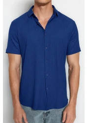  Collection Summer Textured Navy Blue Wrap Shirt - Short Sleeve, Regular Fit Tmnss23Go00055