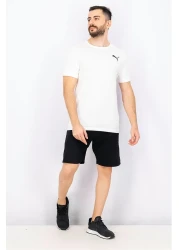 Puma تي شيرت رجالي برقبة دائرية وشعار العلامة التجارية، أبيض