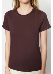  Collection Brown-Beige 100% Cotton 2-Pack Basic Crew Neck Knitted T-Shirt TWOSS20TS0141