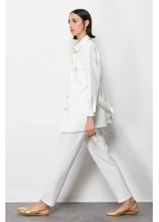  Modest Ecru Gold Scuba Button Detailed Top and Bottom Set - TCTSS24US00017